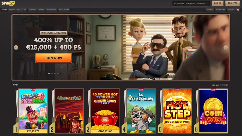 homepage van het spinboss online casino belgie