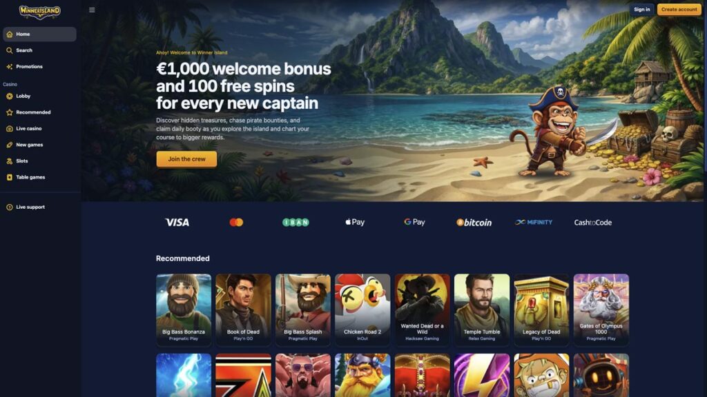homepage van belgische goksite winner island
